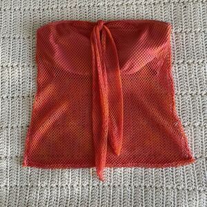 Y2K No Boundaries Hot Pink Orange Mesh Tankini Strapless Swim Top Size L 11/13